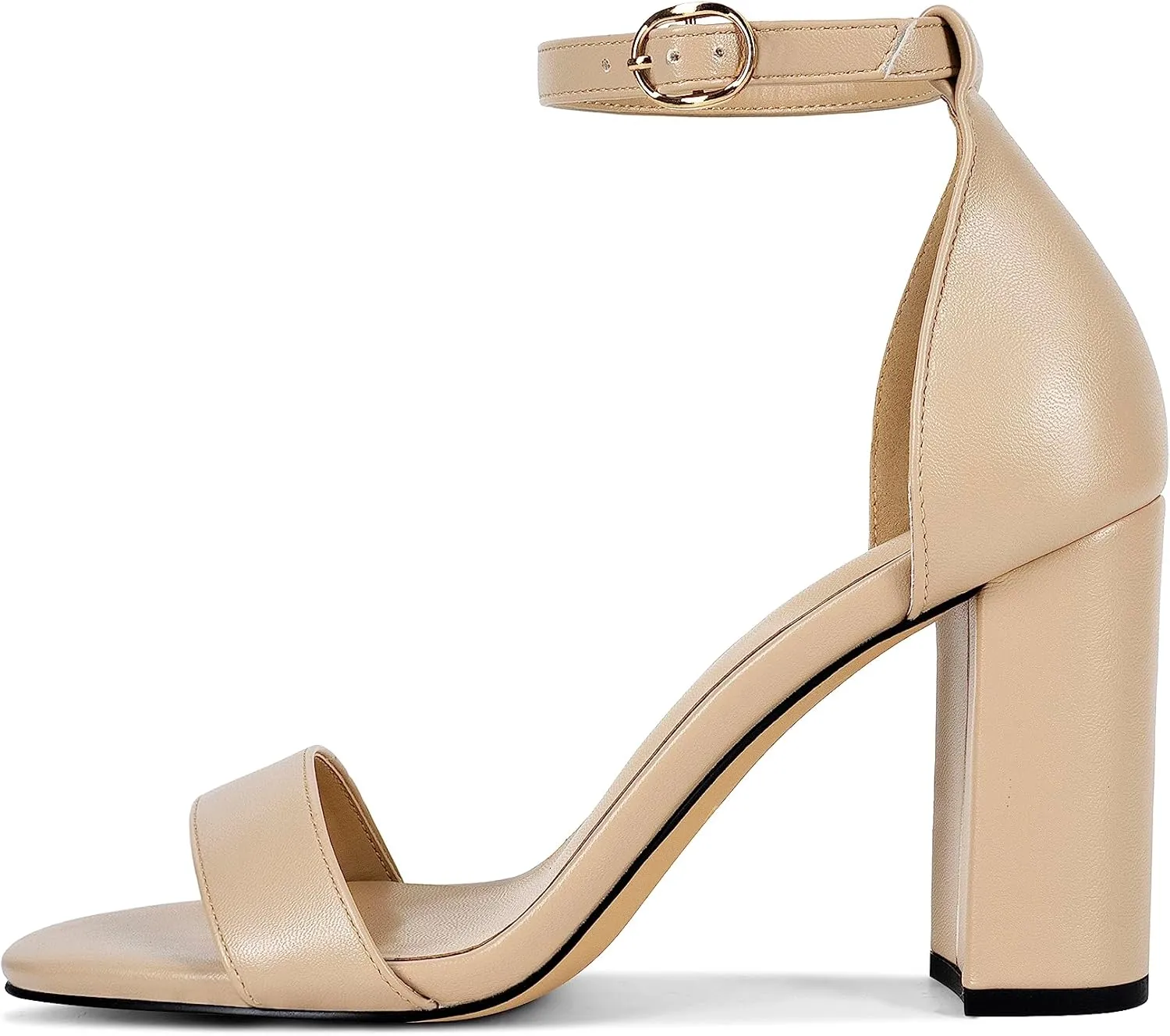 Fericzot Heels for Women Open Toe Ankle Strap Chunky High Heel Pumps Party Wedding Shoes Strappy Buckle Sandals 3.35 Inches