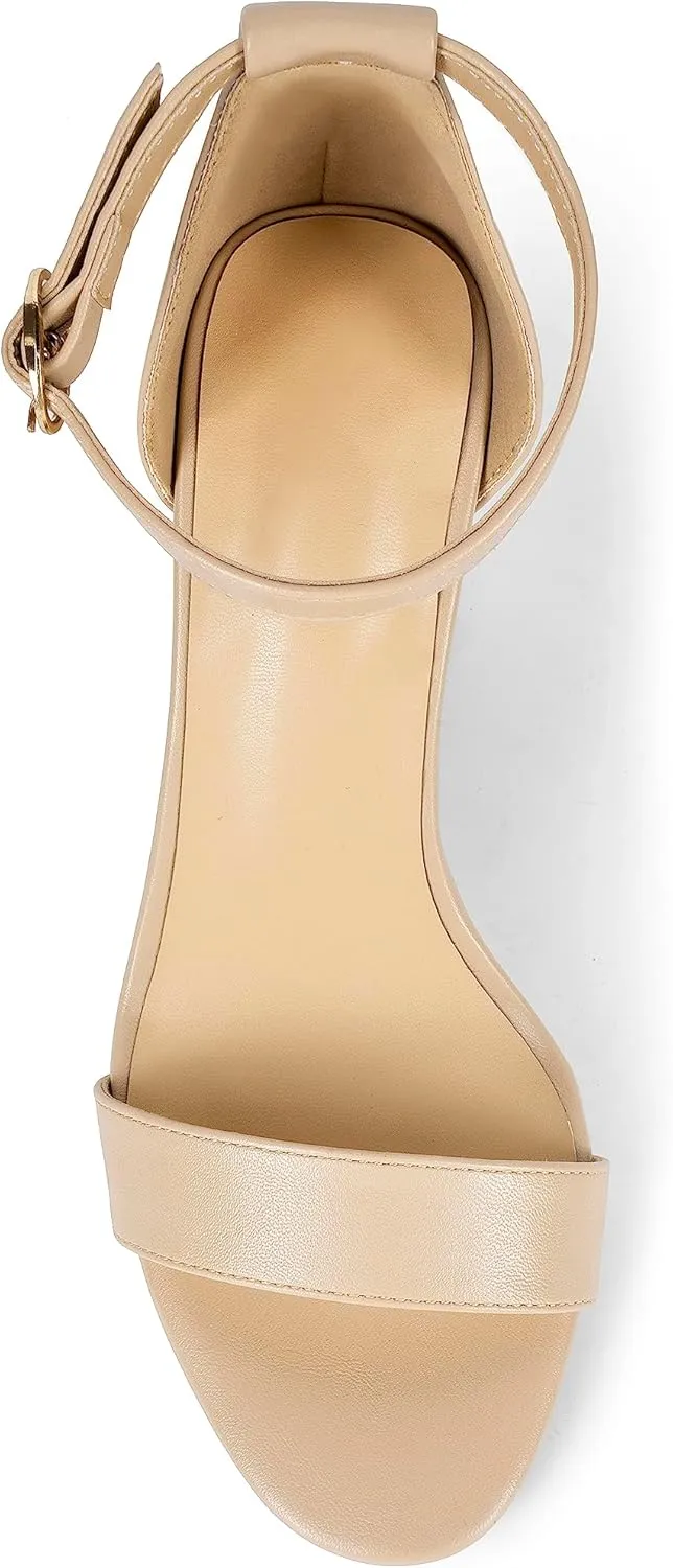 Fericzot Heels for Women Open Toe Ankle Strap Chunky High Heel Pumps Party Wedding Shoes Strappy Buckle Sandals 3.35 Inches