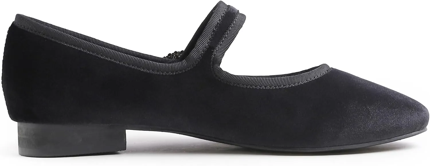 FEVERSOLE Women's Mary Jane Fashion Square Toe Easy Buckle Low Heel Slip On Flats