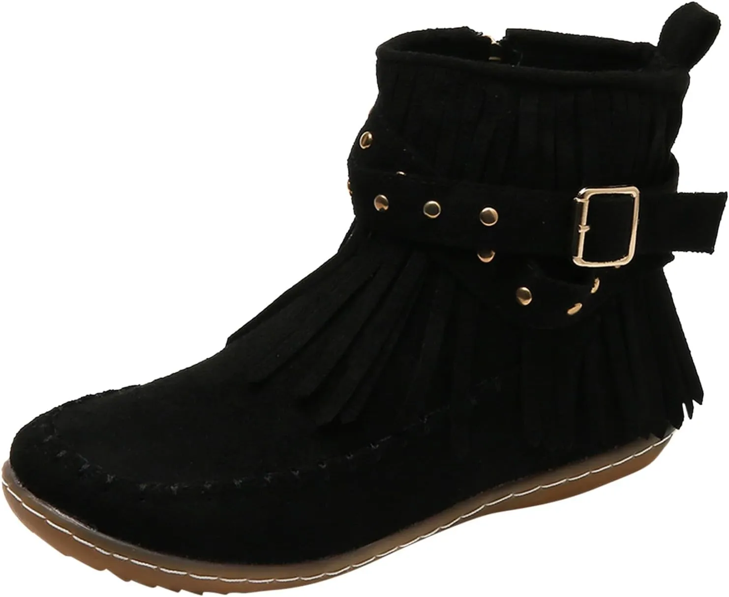 Flats Suede Boots For Women Fringe Cowboy Boots Low Heel Moccasin Boots Winter Warm Slouch Boots Short Boots