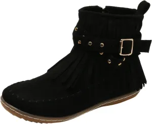Flats Suede Boots For Women Fringe Cowboy Boots Low Heel Moccasin Boots Winter Warm Slouch Boots Short Boots