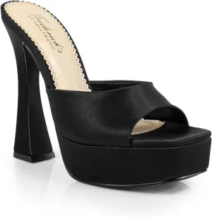 FREDERICK'S OF HOLLYWOOD Open Square Toe Platform Mule with Trapezoid Heel Slide-On Sandal - Trendy Women's Sandal with Chunky Sole, Chic Summer Footwear, FOH-ELAINA(Black, Size 9.5)