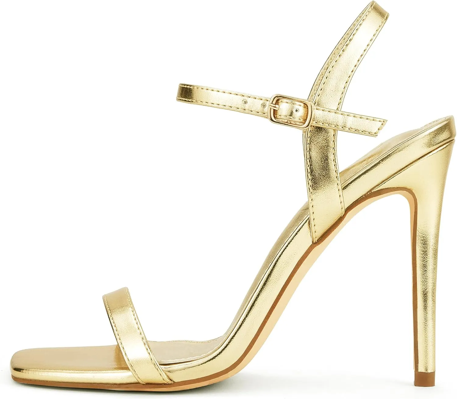 GENSHUO Women's Square Toe Strappy Stiletto Heels,4 Inch Open Toe Heel Sandals Ankle Strap Buckle Sexy High Heeled Prom Party Wedding Daily Wear Dress Shoes