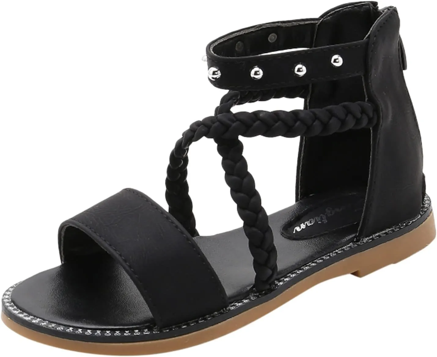 Girls Gladiator Sandals with Back Zipper Kids Open Toe Cross Strappy Flat Sandal Casual Summer Dress Sandals for Girl
