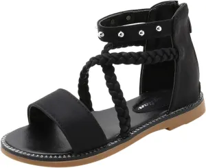 Girls Gladiator Sandals with Back Zipper Kids Open Toe Cross Strappy Flat Sandal Casual Summer Dress Sandals for Girl
