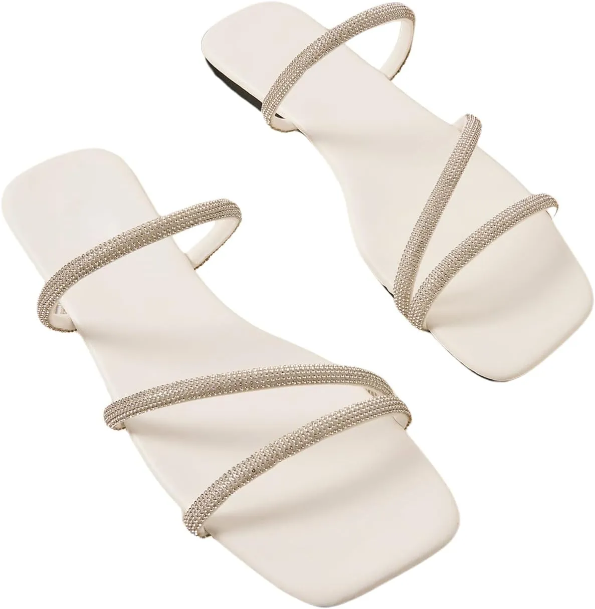 GORGLITTER Women's Rhinestone Flat Strappy Sandals Dress Open Toe Slip on Slide Sandals