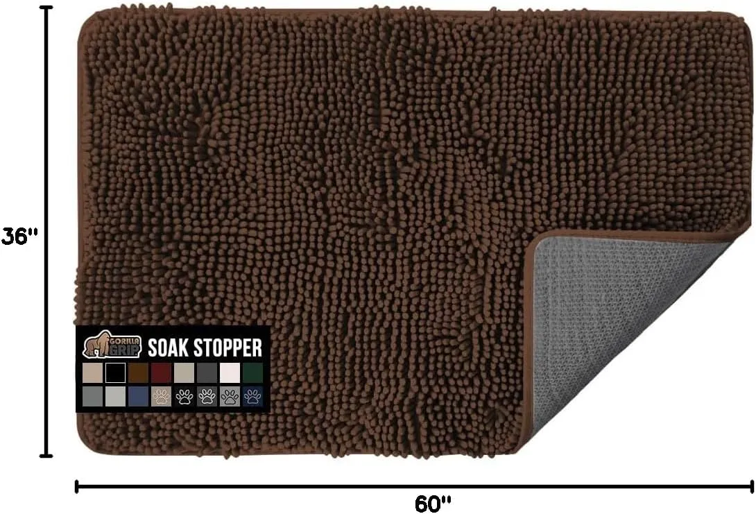 GORILLA GRIP Ultra Absorbent Grippy Doormat for Muddy Dog Paws, 60x36 Machine Washable Soakstopper Rugs Cleaner Floors, Bed Mat for Dirty Dogs, Indoor Entrance Door Rug Pet Bed Mats Brown