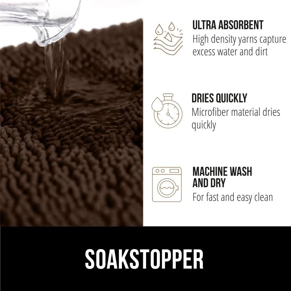 GORILLA GRIP Ultra Absorbent Grippy Doormat for Muddy Dog Paws, 60x36 Machine Washable Soakstopper Rugs Cleaner Floors, Bed Mat for Dirty Dogs, Indoor Entrance Door Rug Pet Bed Mats Brown