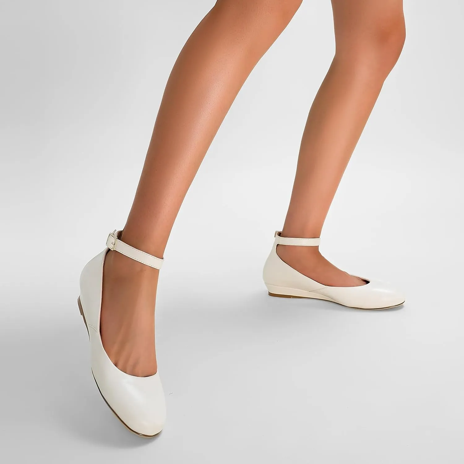 GOSERCE Ballet Flats Shoes for Women with Pointed Toe Low Wedge Ankle Strap Comfortable Dressy Casual Party Business Work Lady Shoes Summer