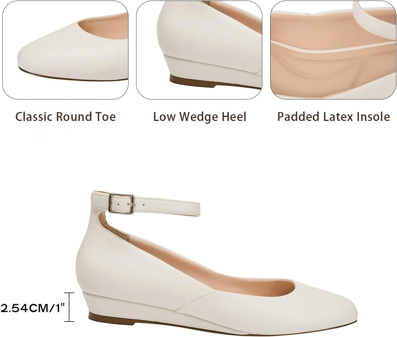 GOSERCE Ballet Flats Shoes for Women with Pointed Toe Low Wedge Ankle Strap Comfortable Dressy Casual Party Business Work Lady Shoes Summer
