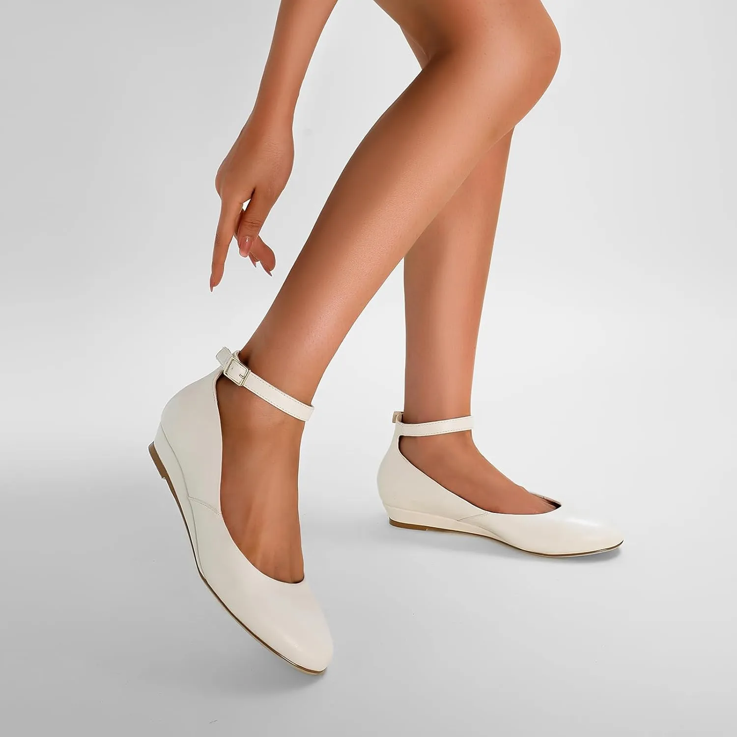 GOSERCE Ballet Flats Shoes for Women with Pointed Toe Low Wedge Ankle Strap Comfortable Dressy Casual Party Business Work Lady Shoes Summer