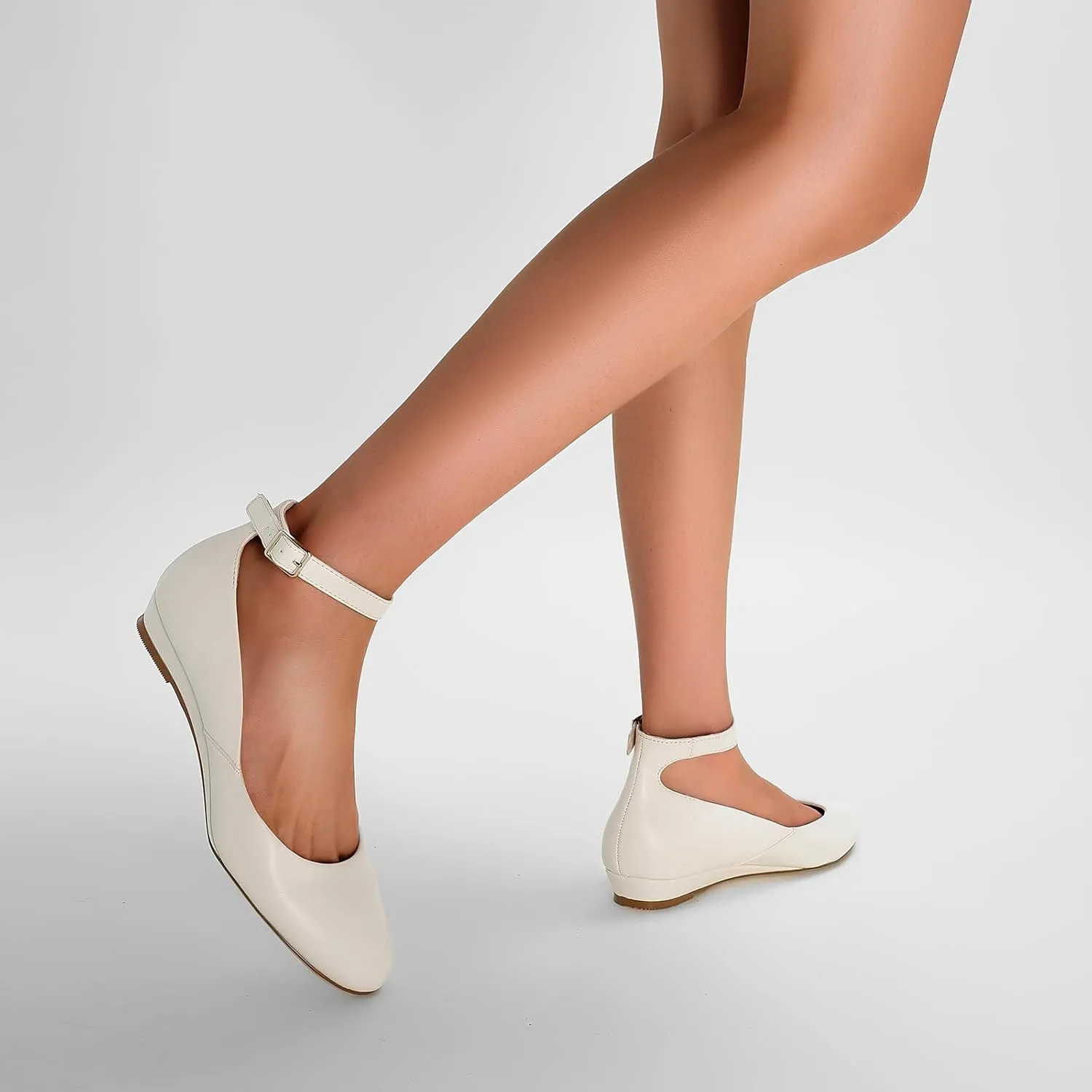 GOSERCE Ballet Flats Shoes for Women with Pointed Toe Low Wedge Ankle Strap Comfortable Dressy Casual Party Business Work Lady Shoes Summer