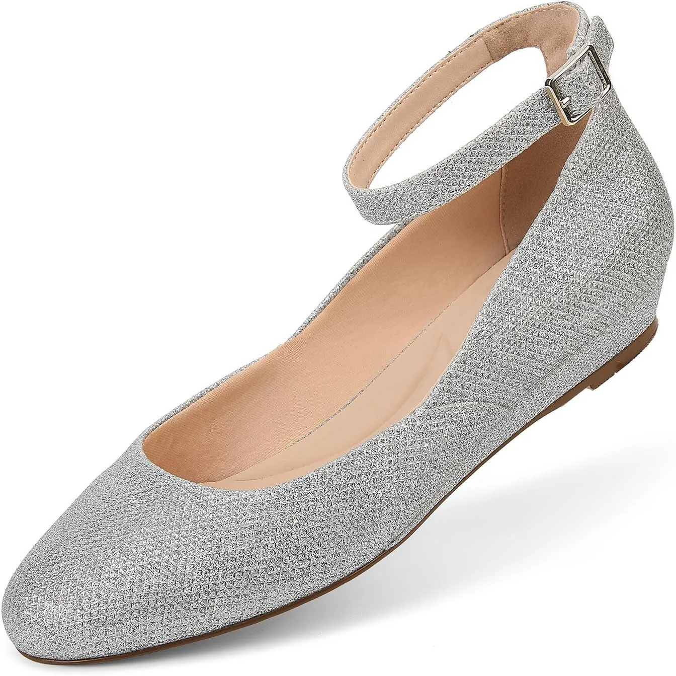 GOSERCE Ballet Flats Shoes for Women with Pointed Toe Low Wedge Ankle Strap Comfortable Dressy Casual Party Business Work Lady Shoes Summer