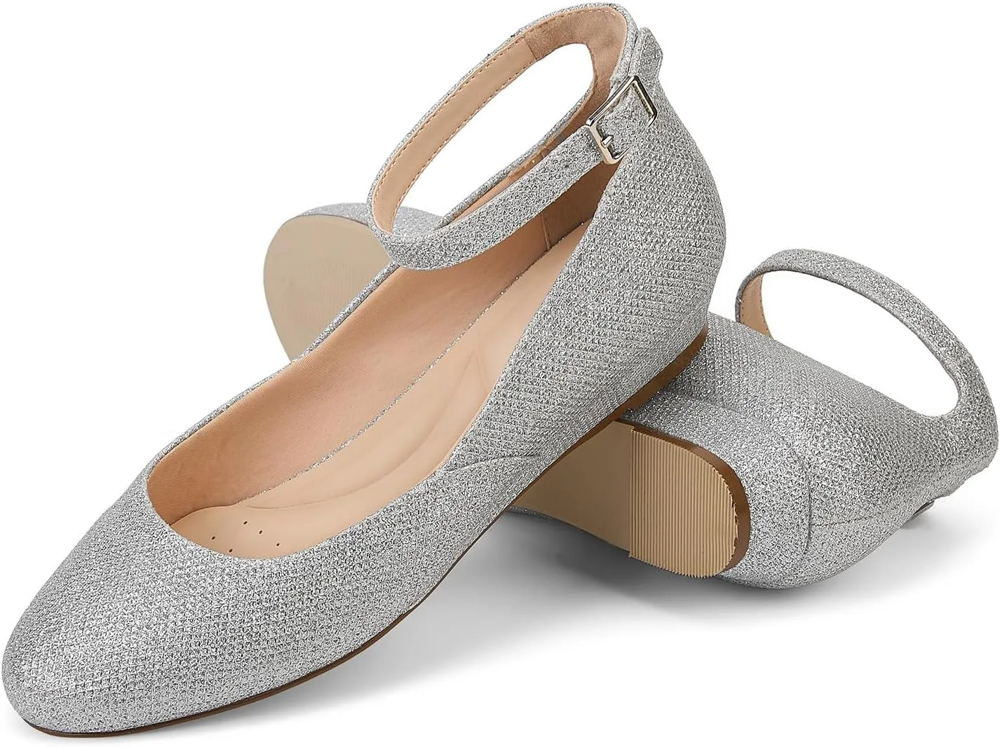 GOSERCE Ballet Flats Shoes for Women with Pointed Toe Low Wedge Ankle Strap Comfortable Dressy Casual Party Business Work Lady Shoes Summer