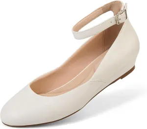 GOSERCE Ballet Flats Shoes for Women with Pointed Toe Low Wedge Ankle Strap Comfortable Dressy Casual Party Business Work Lady Shoes Summer