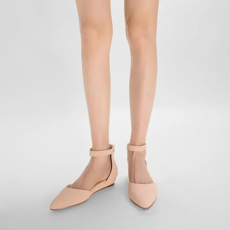 GOSERCE Low Wedges Ankle Strap Flats Shoes with Back Zipper Dress Comfortable Pointed Toe Low Wedge Heel Work Office Dressy Shoes