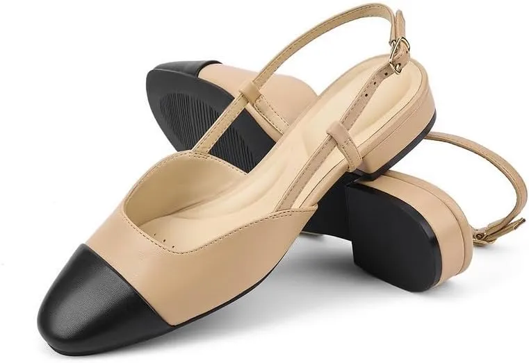 GOSERCE Slingback Flats for Women Square Toe Comfortable Ballet Flats Low Heel Dress Work Office Shoes