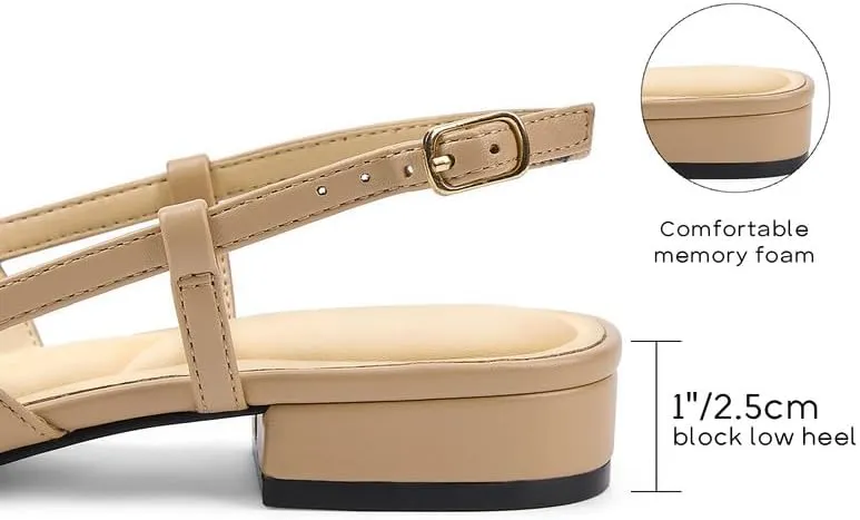 GOSERCE Slingback Flats for Women Square Toe Comfortable Ballet Flats Low Heel Dress Work Office Shoes