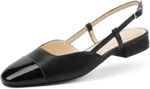 GOSERCE Slingback Flats for Women Square Toe Comfortable Ballet Flats Low Heel Dress Work Office Shoes