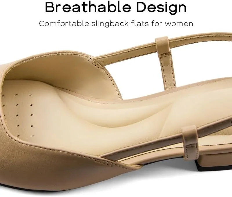 GOSERCE Slingback Flats for Women Square Toe Comfortable Ballet Flats Low Heel Dress Work Office Shoes