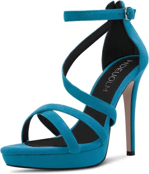 HDEUOLM Women Stiletto High Platform Heel Peep Open Toe Sandals Ankle Strap Prom Dress 4.7 Inches Heels