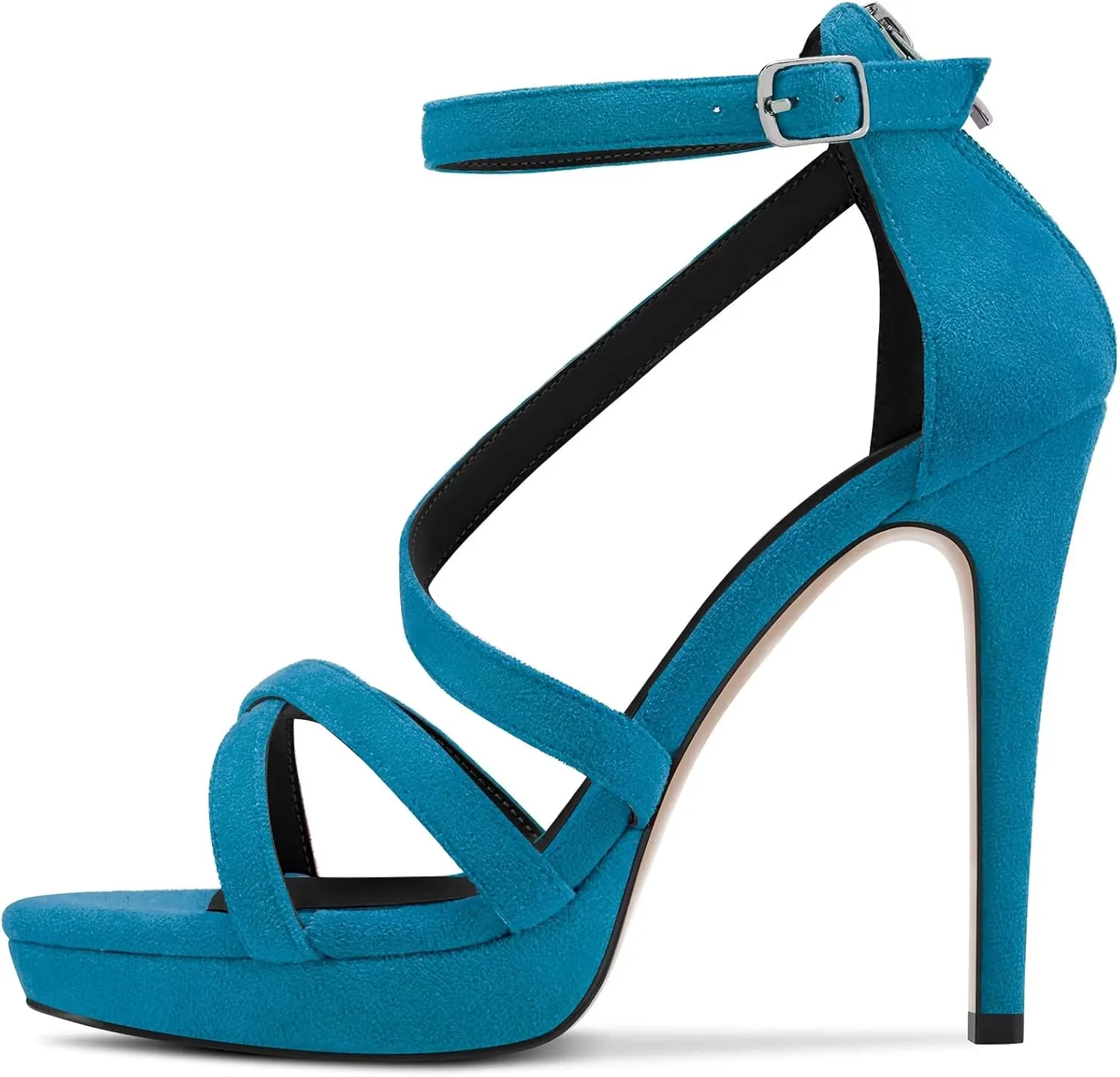 HDEUOLM Women Stiletto High Platform Heel Peep Open Toe Sandals Ankle Strap Prom Dress 4.7 Inches Heels