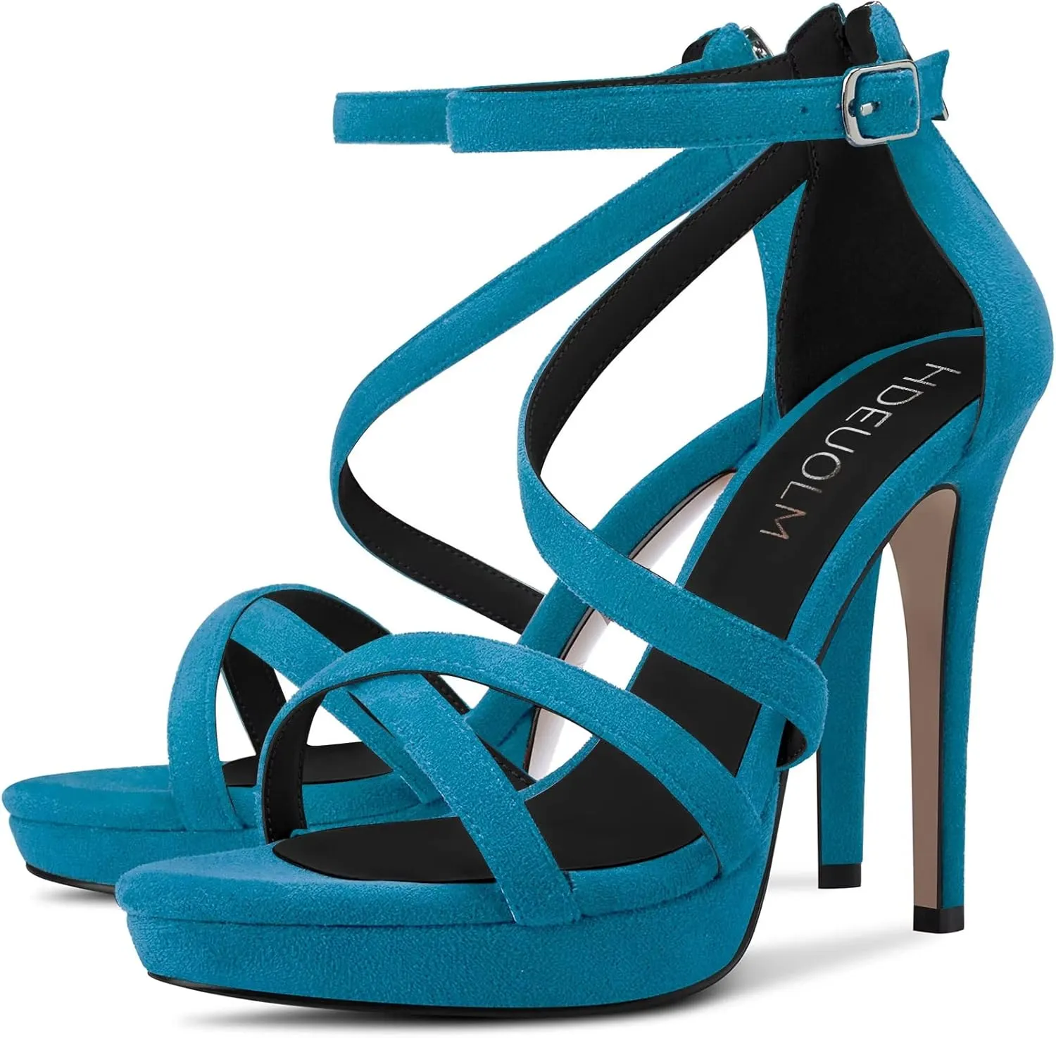 HDEUOLM Women Stiletto High Platform Heel Peep Open Toe Sandals Ankle Strap Prom Dress 4.7 Inches Heels