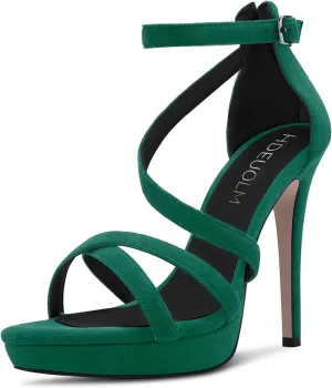 HDEUOLM Women Stiletto High Platform Heel Peep Open Toe Sandals Ankle Strap Prom Dress 4.7 Inches Heels