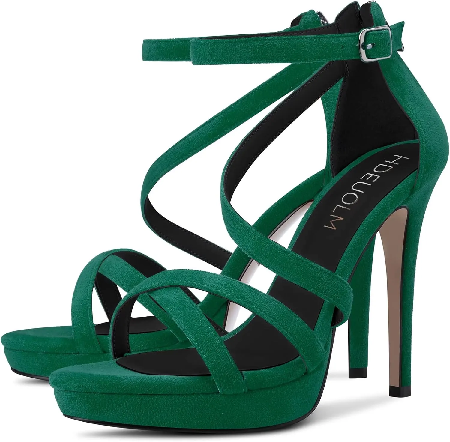 HDEUOLM Women Stiletto High Platform Heel Peep Open Toe Sandals Ankle Strap Prom Dress 4.7 Inches Heels