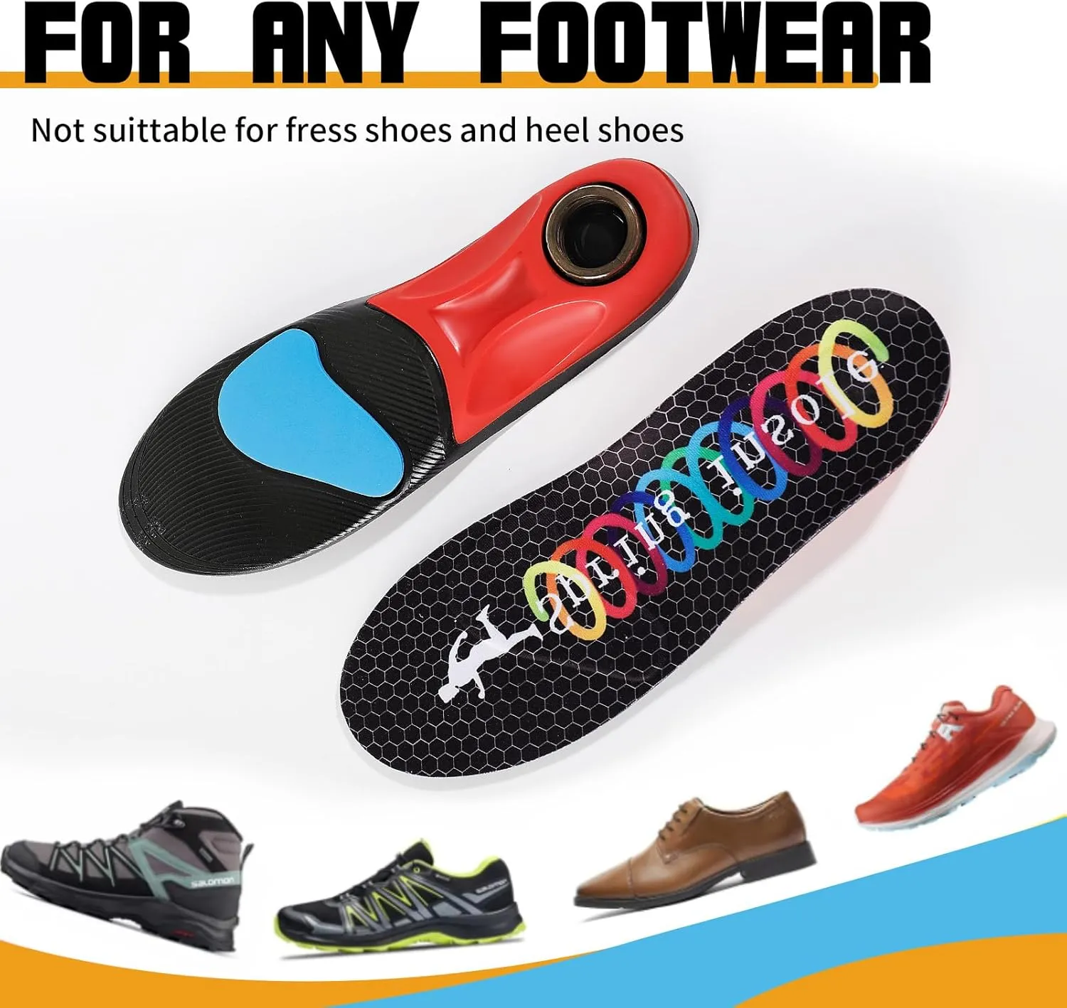 Heavy Duty Support - Over 220 Lbs of Plantar Fasciitis Arch Support Insoles with Airbag Springs for High Shock Absorption Suitable for Men's and Women's Work Boot Insoles (Black, M)