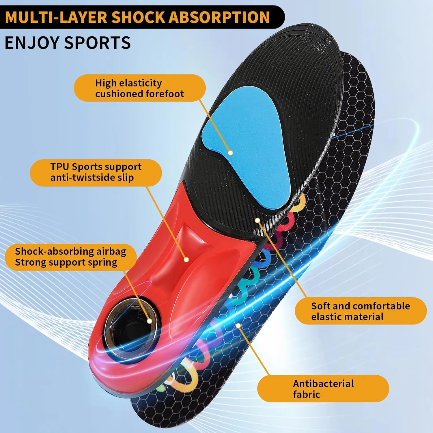 Heavy Duty Support - Over 220 Lbs of Plantar Fasciitis Arch Support Insoles with Airbag Springs for High Shock Absorption Suitable for Men's and Women's Work Boot Insoles (Black, M)