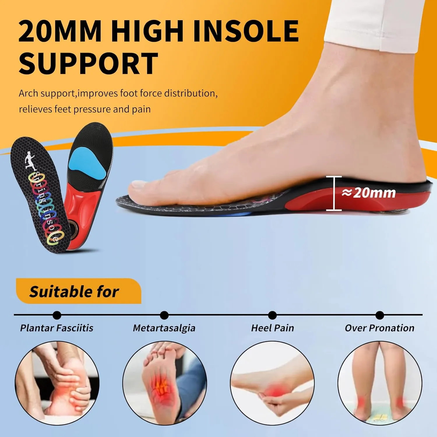 Heavy Duty Support - Over 220 Lbs of Plantar Fasciitis Arch Support Insoles with Airbag Springs for High Shock Absorption Suitable for Men's and Women's Work Boot Insoles (Black, M)