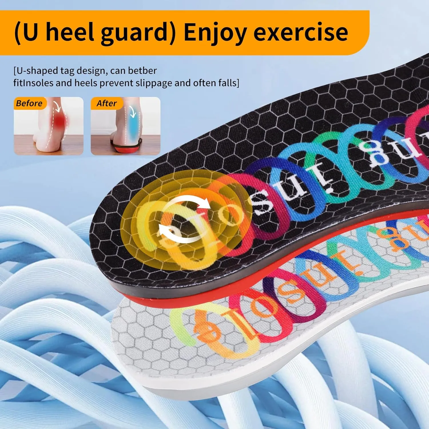 Heavy Duty Support - Over 220 Lbs of Plantar Fasciitis Arch Support Insoles with Airbag Springs for High Shock Absorption Suitable for Men's and Women's Work Boot Insoles (Black, M)