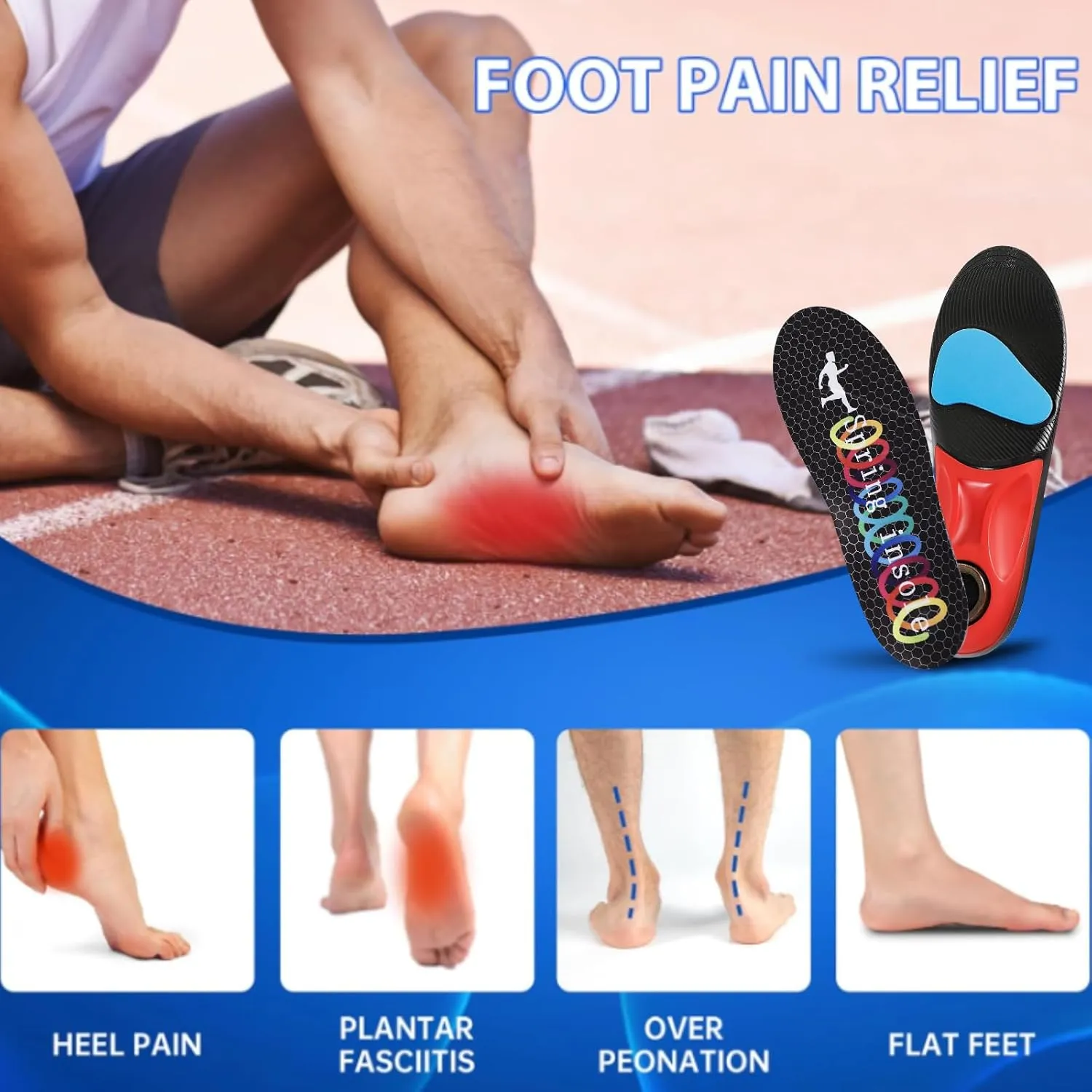 Heavy Duty Support - Over 220 Lbs of Plantar Fasciitis Arch Support Insoles with Airbag Springs for High Shock Absorption Suitable for Men's and Women's Work Boot Insoles (Black, M)