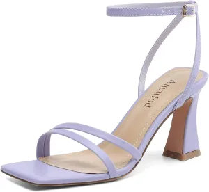 Heeled Sandals for Women Chunky Block High Heels Square Open Toe Sandals with Ankle Strap 3 Inch Dress Heels Comfortable