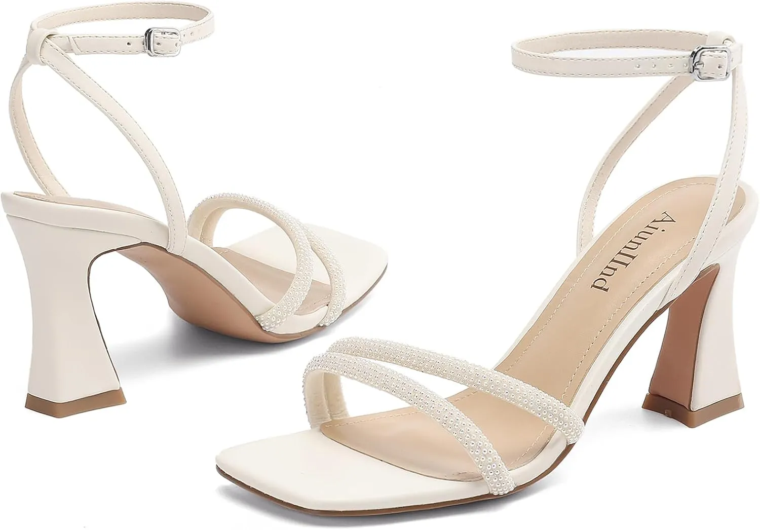 Heeled Sandals for Women Chunky Block High Heels Square Open Toe Sandals with Ankle Strap 3 Inch Dress Heels Comfortable