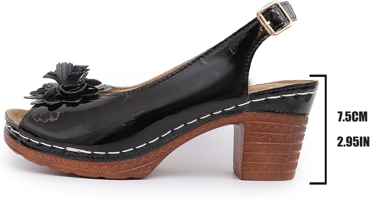 Heeled Sandals for Women Fish Mouth Ankle Strap Classic Short Chunky Sandals with