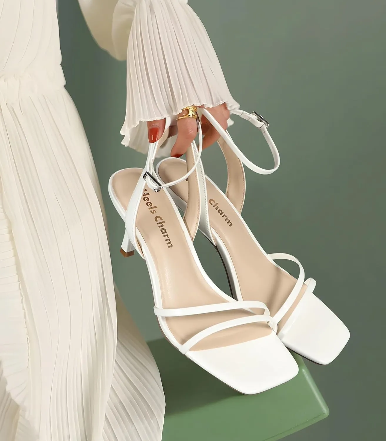 Heels Charm Women's Stiletto Heeled Sandals 2.95 Inches Open Toe Square Toe Two Straps Ankle Strap Strappy High Heel Sandal Dress Dancing Sandals Daily Work Party Wedding Shoes
