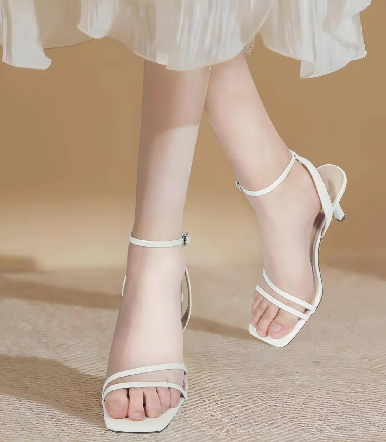 Heels Charm Women's Stiletto Heeled Sandals 2.95 Inches Open Toe Square Toe Two Straps Ankle Strap Strappy High Heel Sandal Dress Dancing Sandals Daily Work Party Wedding Shoes