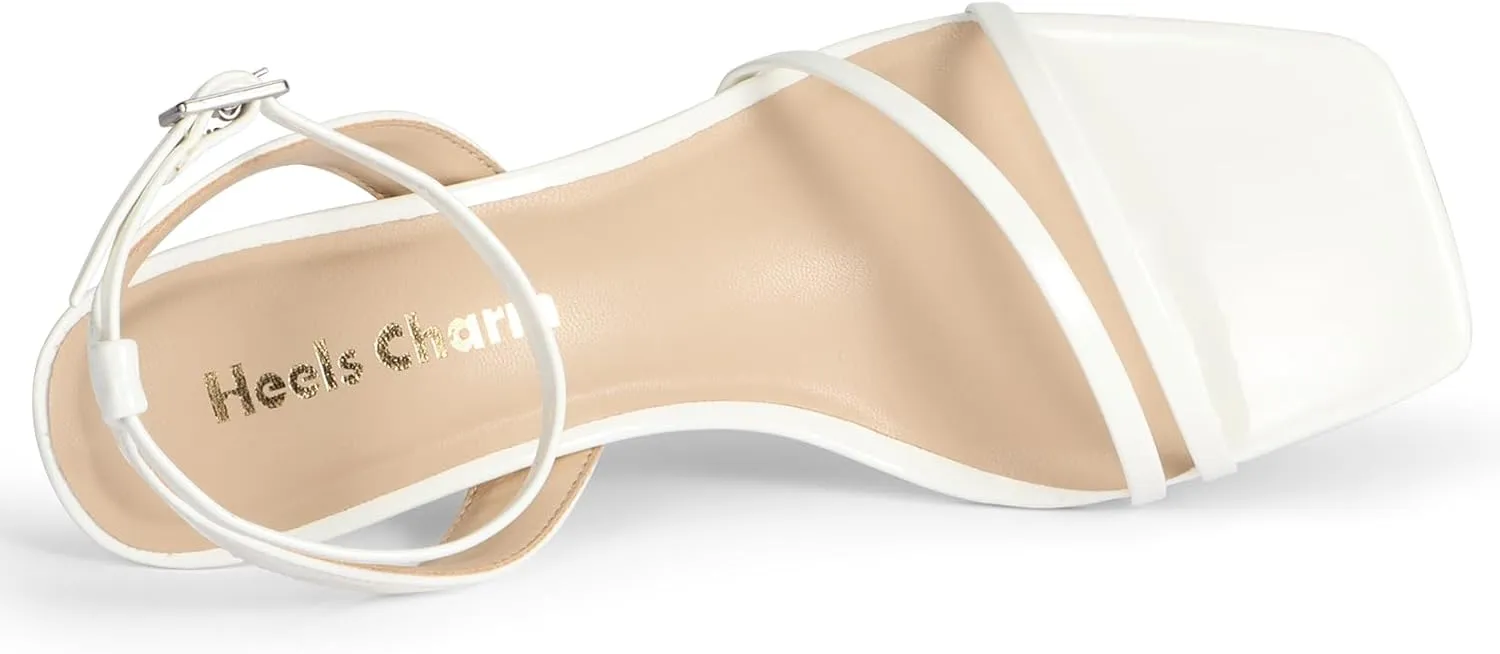 Heels Charm Women's Stiletto Heeled Sandals 2.95 Inches Open Toe Square Toe Two Straps Ankle Strap Strappy High Heel Sandal Dress Dancing Sandals Daily Work Party Wedding Shoes