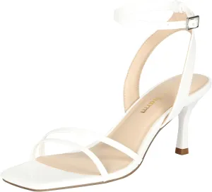 Heels Charm Women's Stiletto Heeled Sandals 2.95 Inches Open Toe Square Toe Two Straps Ankle Strap Strappy High Heel Sandal Dress Dancing Sandals Daily Work Party Wedding Shoes
