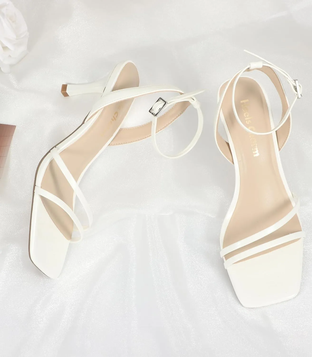 Heels Charm Women's Stiletto Heeled Sandals 2.95 Inches Open Toe Square Toe Two Straps Ankle Strap Strappy High Heel Sandal Dress Dancing Sandals Daily Work Party Wedding Shoes