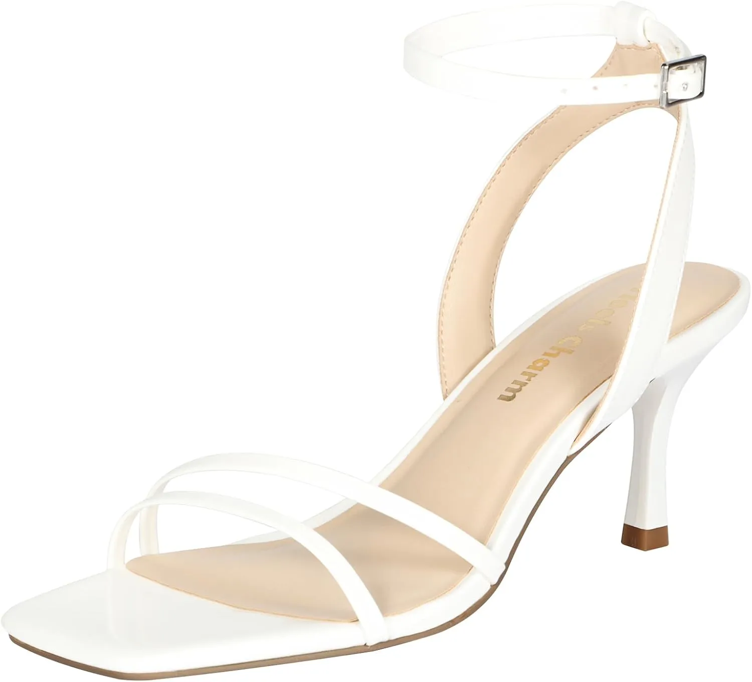 Heels Charm Women's Stiletto Heeled Sandals 2.95 Inches Open Toe Square Toe Two Straps Ankle Strap Strappy High Heel Sandal Dress Dancing Sandals Daily Work Party Wedding Shoes