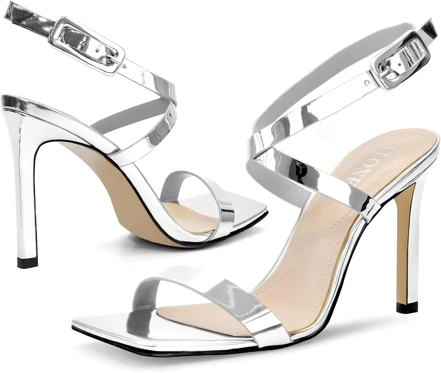 Heels For Women Stiletto High Heel Square Open Toe Dress Party Shoes For Women Adjustable Ankle Strap Heel