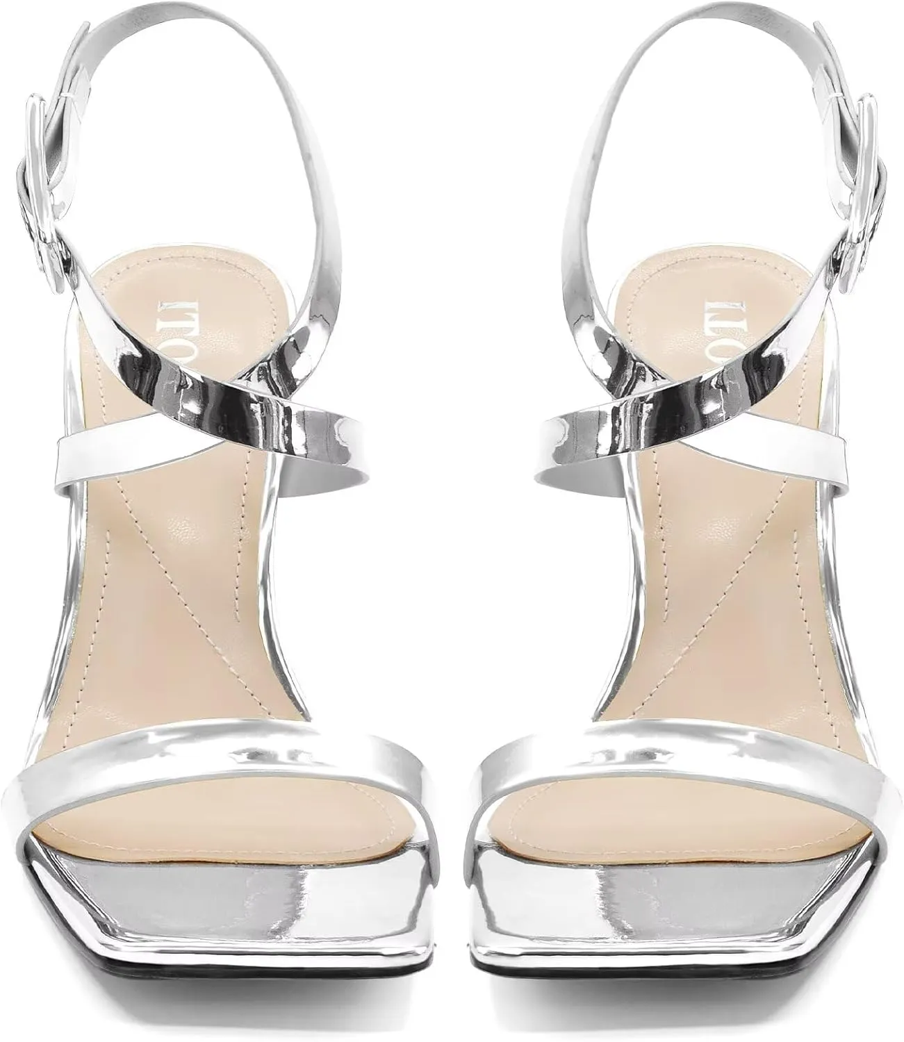 Heels For Women Stiletto High Heel Square Open Toe Dress Party Shoes For Women Adjustable Ankle Strap Heel
