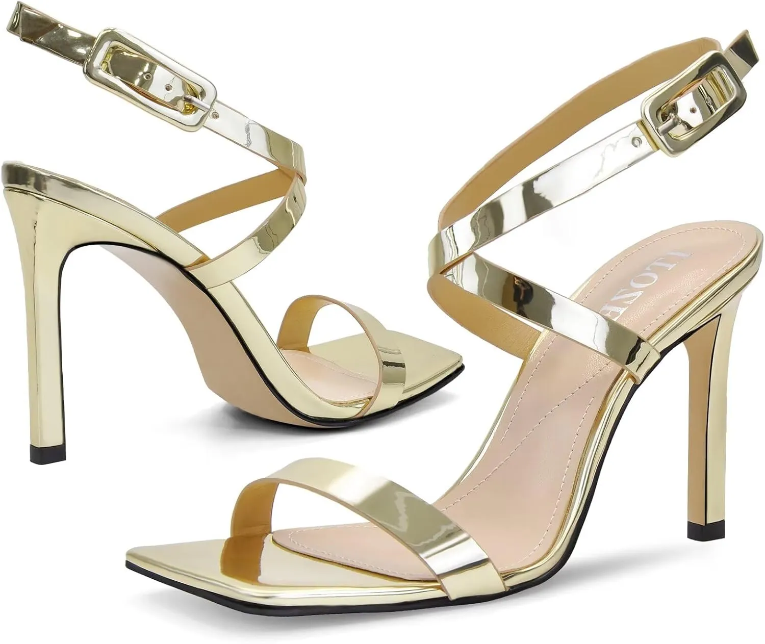Heels For Women Stiletto High Heel Square Open Toe Slingback Dress Shoes for Women Adjustable Ankle Strap Heeled