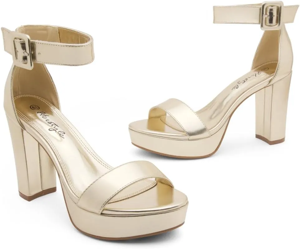 Herstyle Platform Heels for Women – 4 Inch Chunky Block Heeled Sandals | Open Toe Dressy Strappy High Heels with Ankle Strap for Wedding, Prom, Graduation & 2025 Events