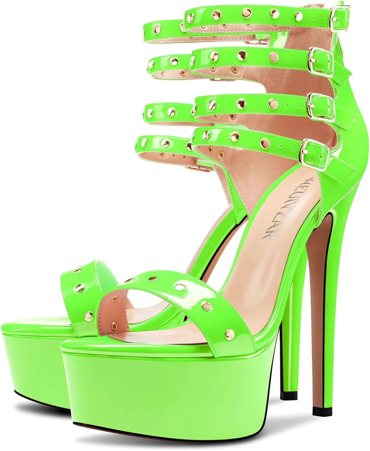 HEUIVZAR Womens Platform Stiletto High Heel Peep Open Toe Sandals Ankle Strap Zipper Buckle Party Gladiator Patent Leather Summer Shoes