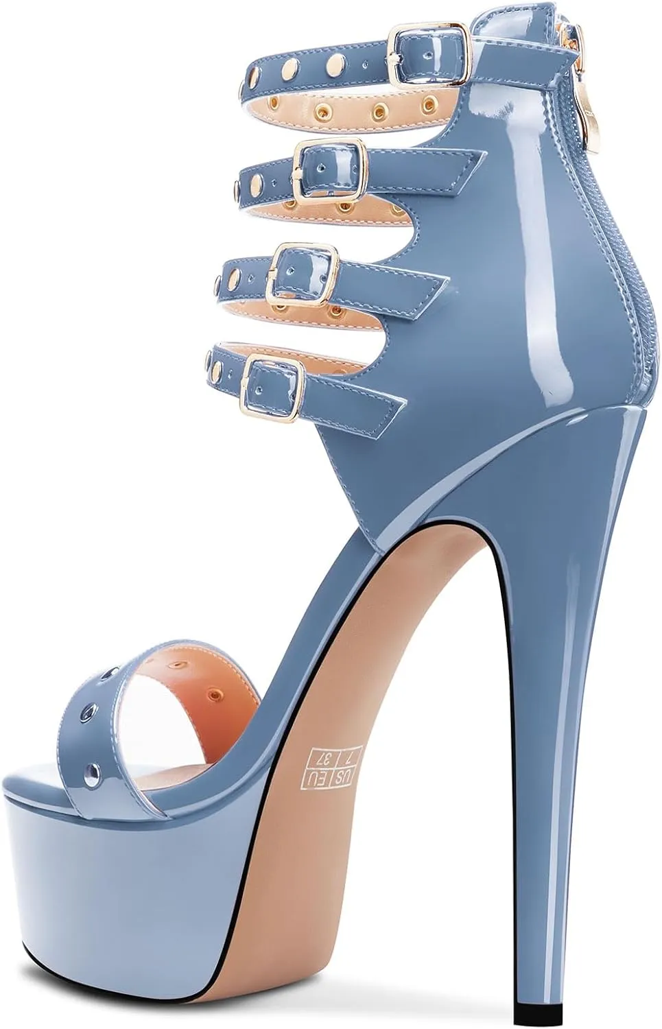 HEUIVZAR Womens Platform Stiletto High Heel Peep Open Toe Sandals Ankle Strap Zipper Buckle Party Gladiator Patent Leather Summer Shoes