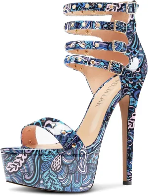 HEUIVZAR Womens Platform Stiletto High Heel Peep Open Toe Sandals Ankle Strap Zipper Buckle Party Gladiator Patent Leather Summer Shoes